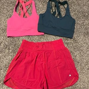 Balance Athletica sports bras and thong liner shorts